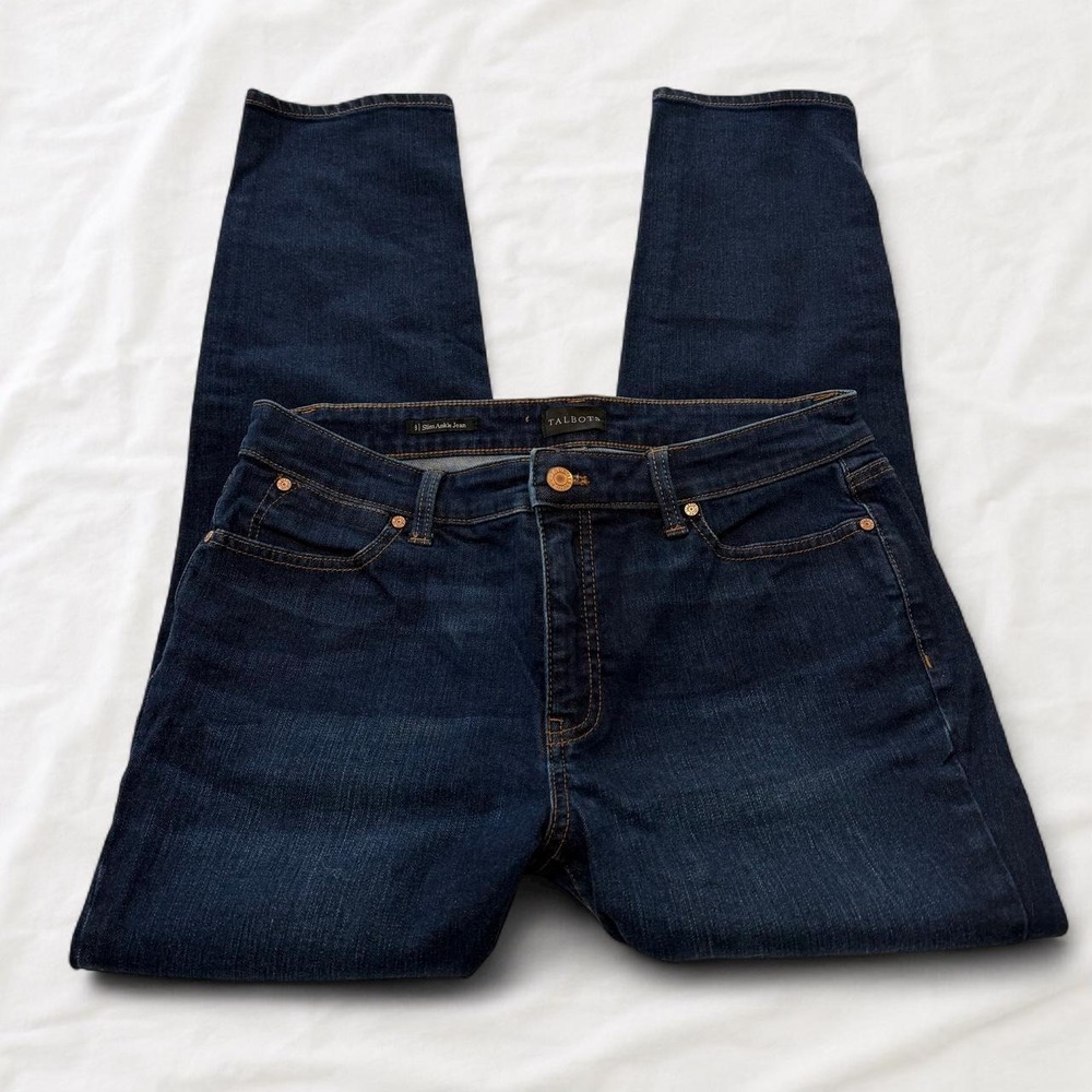 Talbots Slim Ankle Jeans Womens 8 Dark Wash Navy Blue Stretch Denim